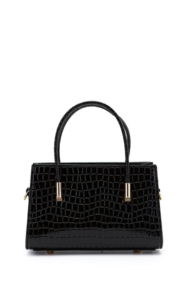 Gold Detail Fixed Strap Women's Crossbody Bag Siena Black Croco