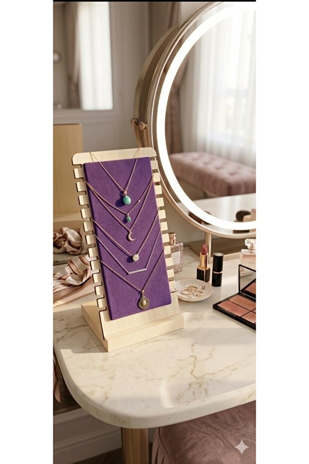 Decorative Wooden Purple Jewelry Organizer Stand Necklace Bracelet Accessory Organizer Gift