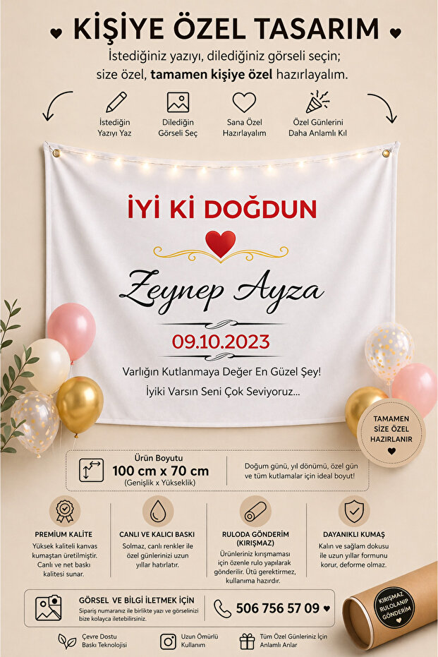 Ayza Tasarım Kişiye Özel Doğum Günü Yazısı Happy Birthday Duvar Örtüsü Duvar Halısı Birinci Kalite Kanvas Kumaş