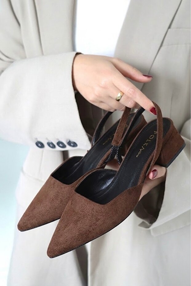 Blush Dark Brown Suede Pointed-Toe Short Block-Heel Women's Shoes