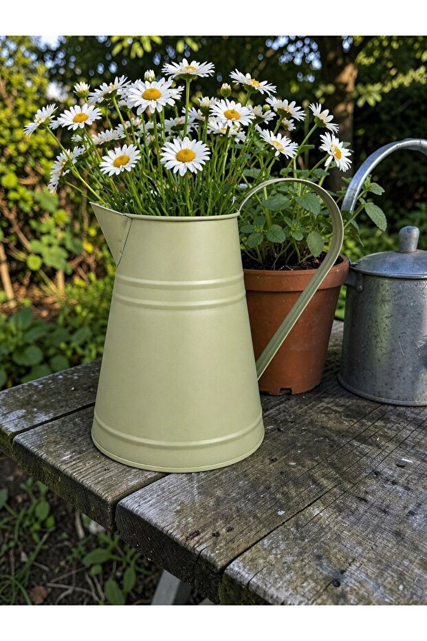 Galvanized Metal Watering Can, Flower Pot 4 Lt Khaki