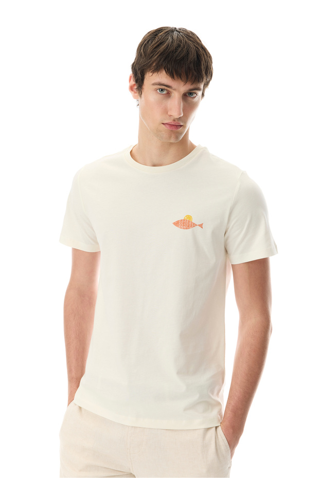 Men's Off-White Printed Crew Neck T-Shirt