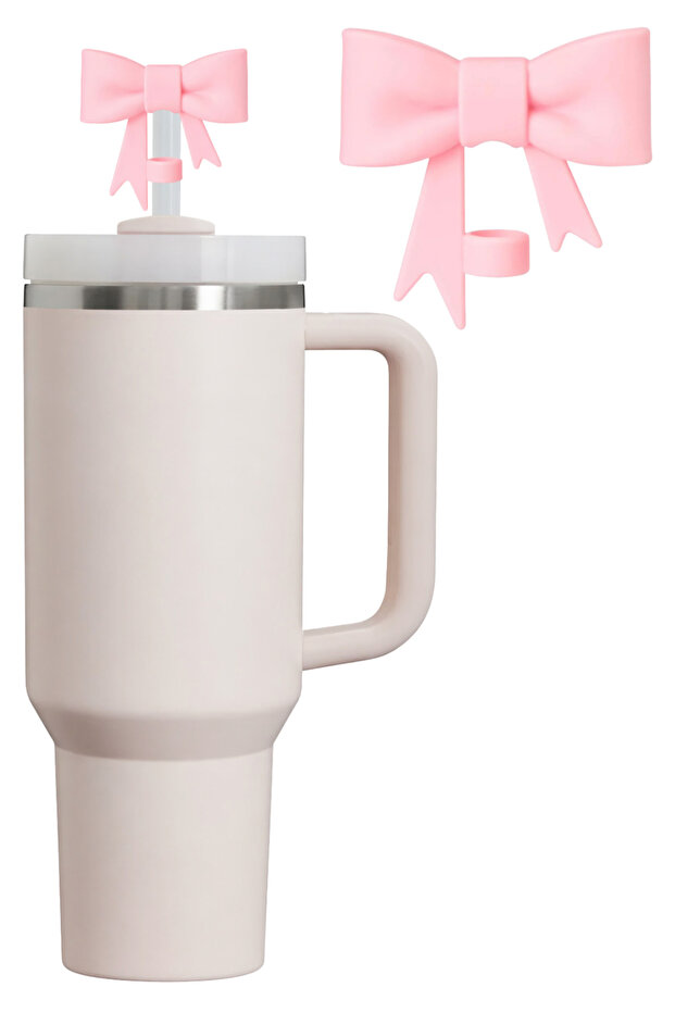 A Piece of Bow Ribbon Model Straw Cover Compatible with Silicone Thermos