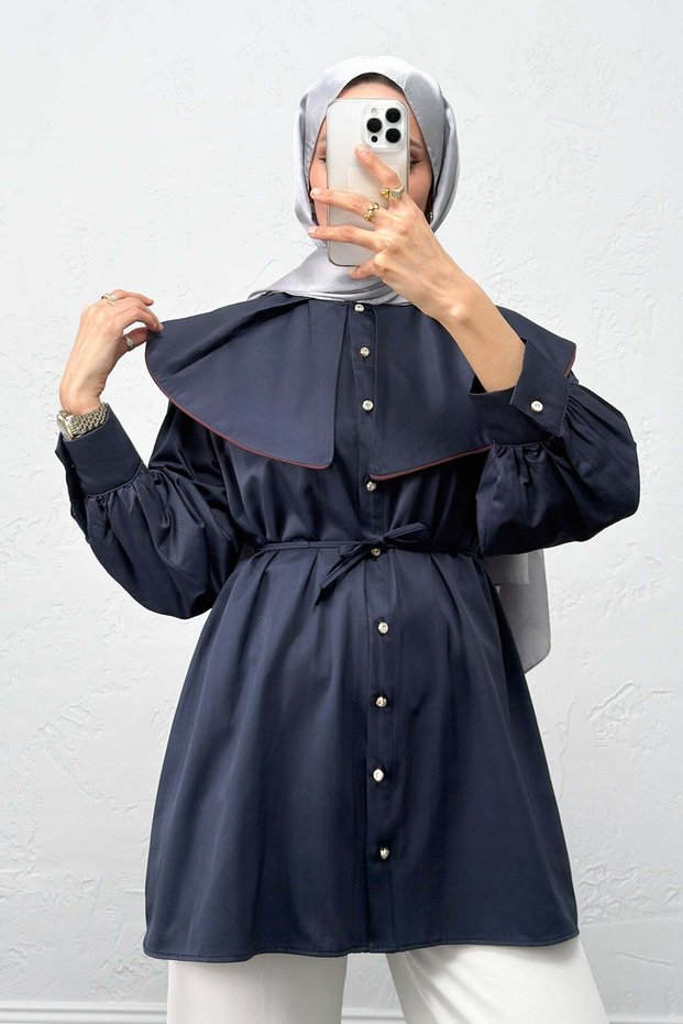 Wide Collar Shirt Y0079 - Dark Blue