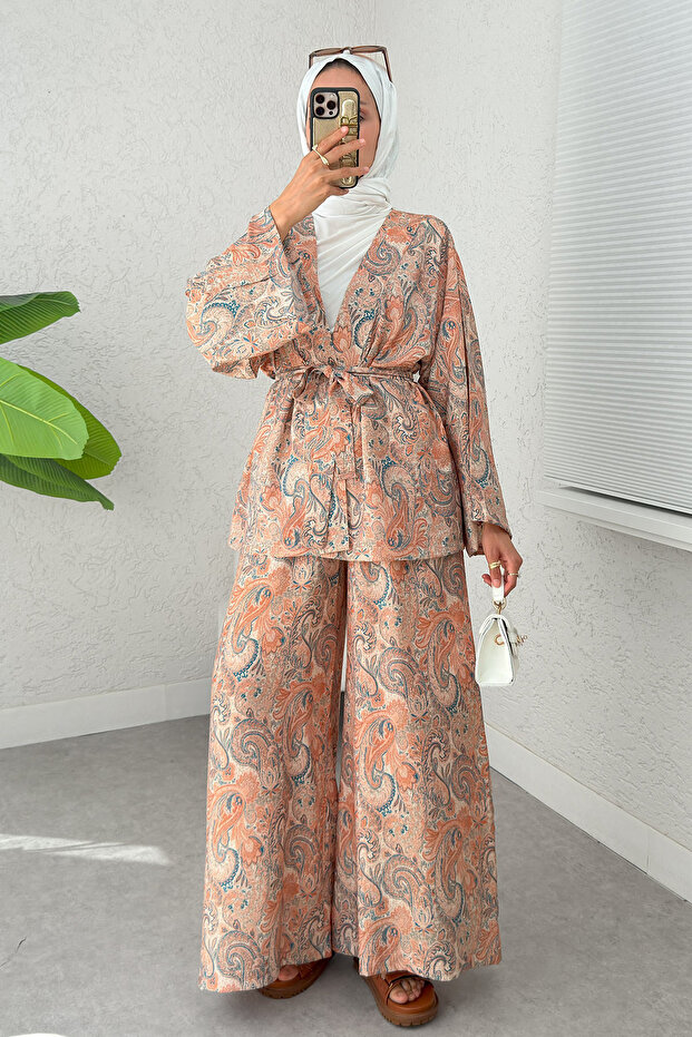 Shawl Pattern Kimono Set 2395 - Powder