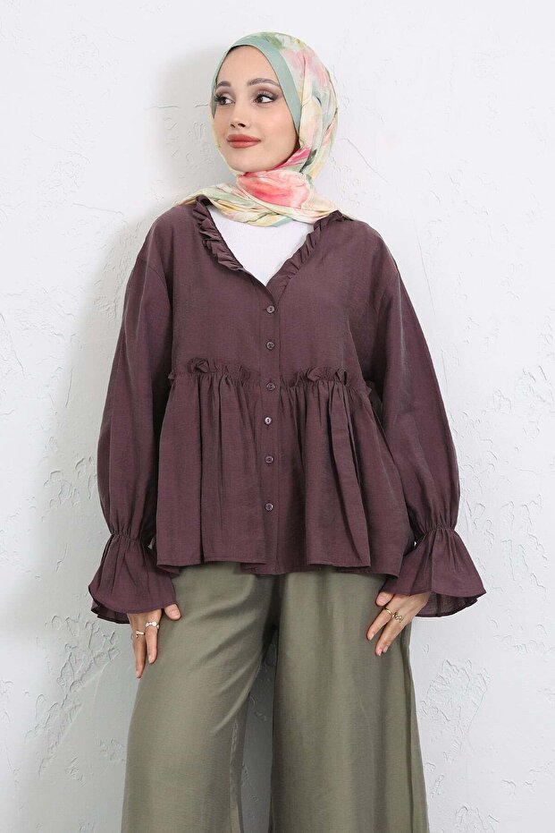 Ruffle Collar Peplum Shirt Y0107 - Mürdüm