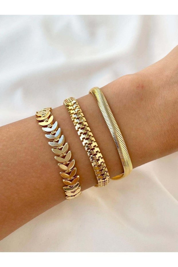 Women's Gold Color 3-Piece Design Combination Bracelet