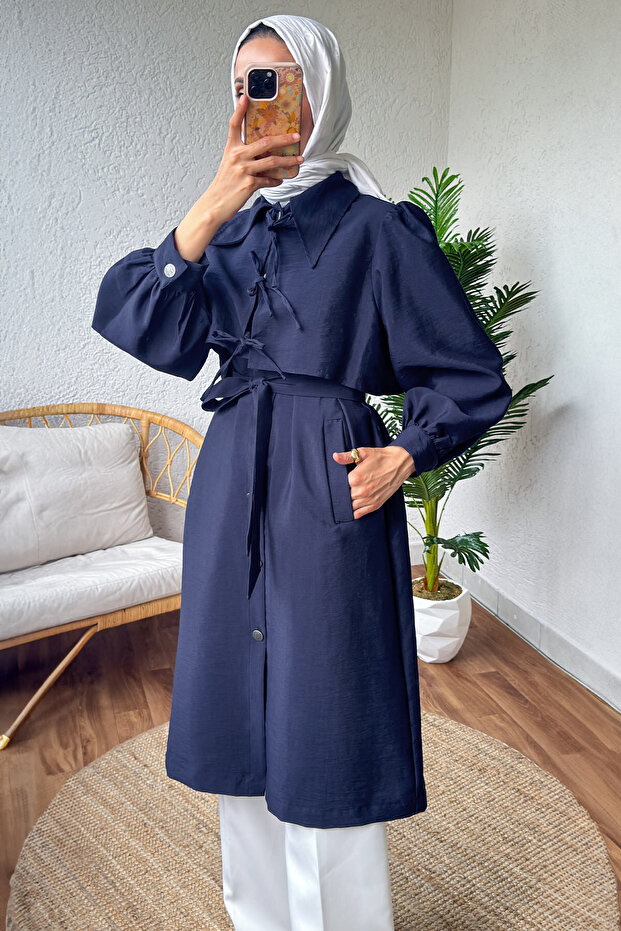 2180 Model Navy Blue Bolero Trench Coat