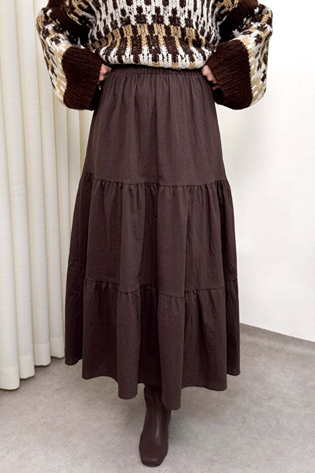 Parachute Fabric Layered Skirt 0052 - Brown
