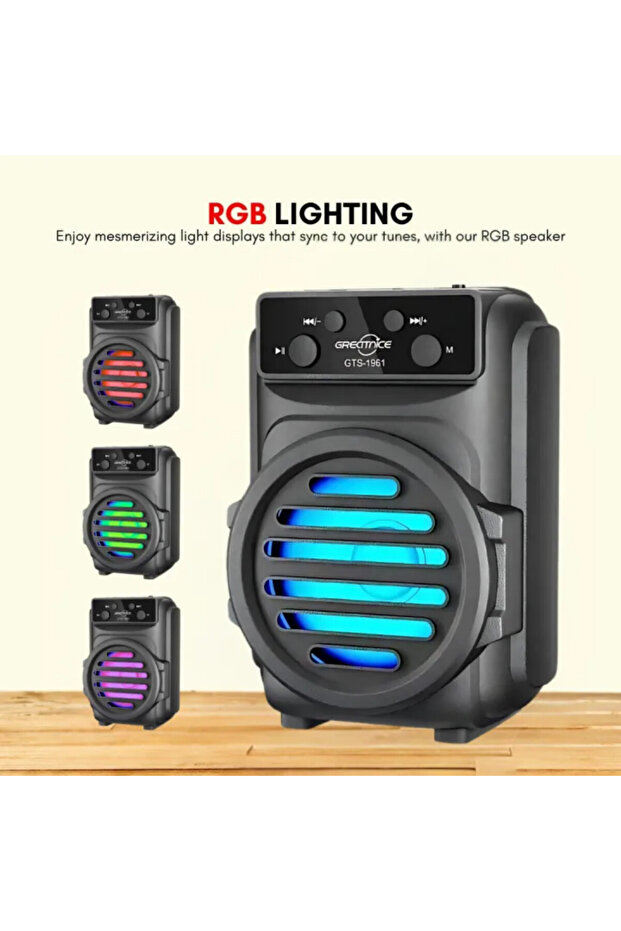 Black Portable Bluetooth Speaker with Colored LED Light - 2