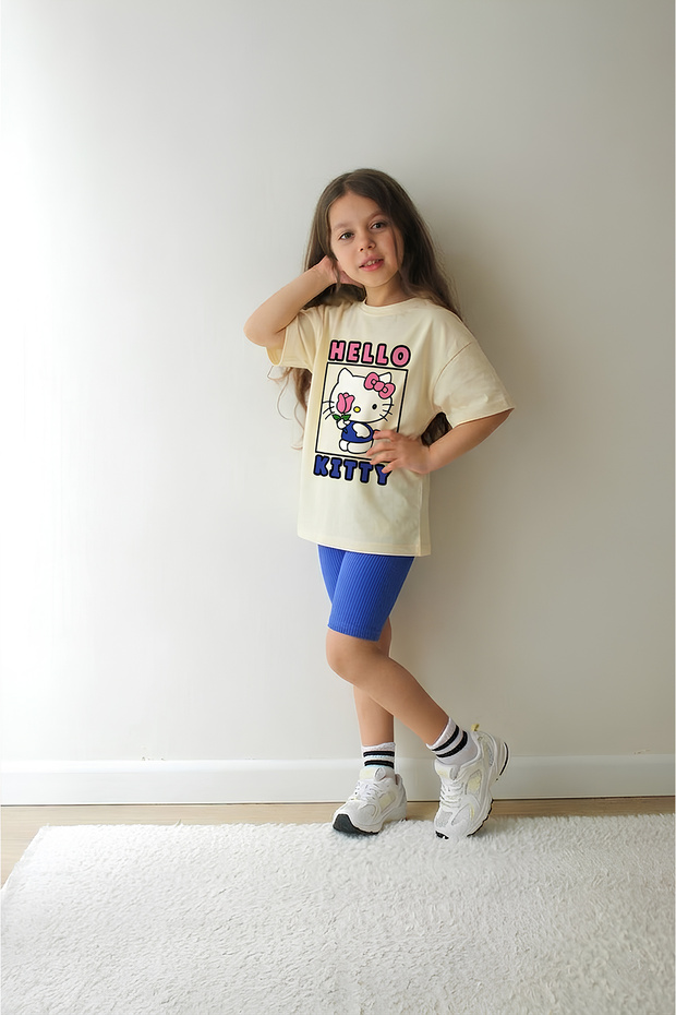 Girl's Full-Fit Top Oversize Bottom Leggings Hello Design65 Top and Bottom Set