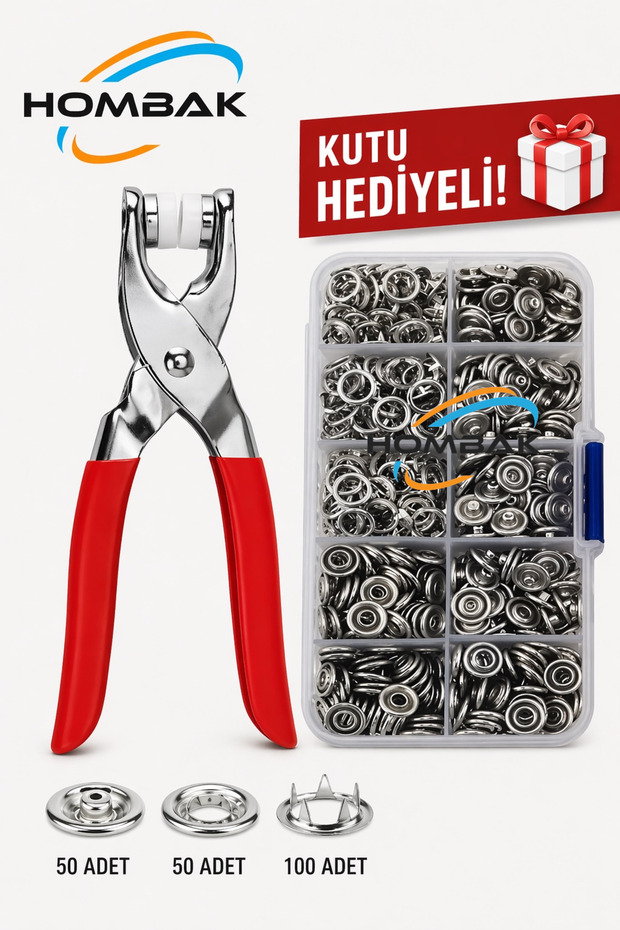 Hombak 200 adet Paslanmaz Çelik Çıtçıt ve Pense Seti Metal Çıt Çıt Makinesi 50 set Çıtçıt