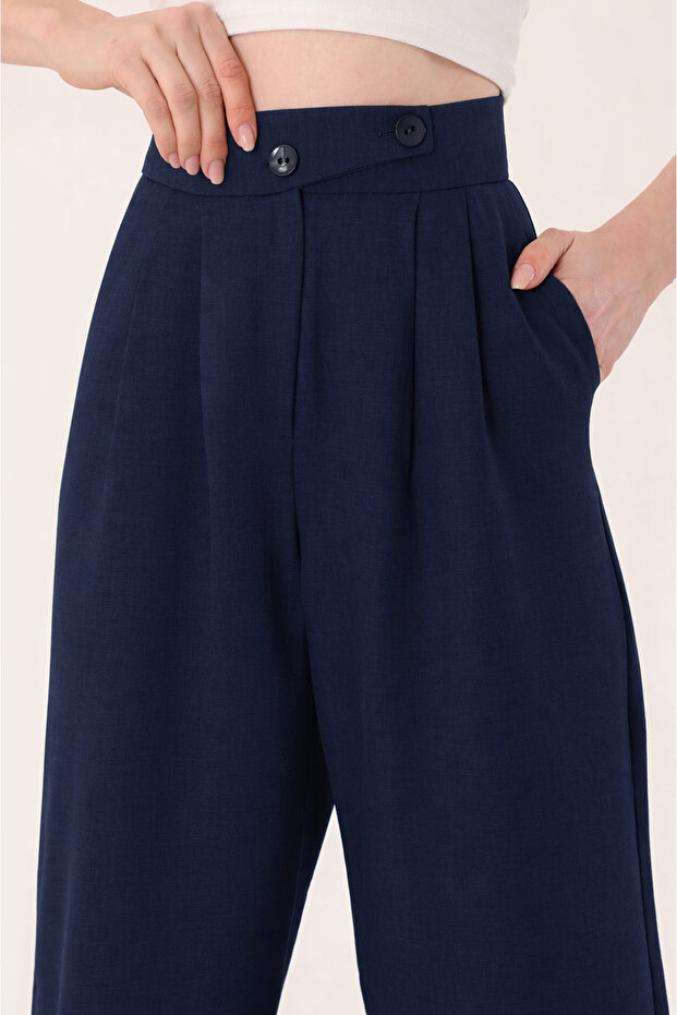 Women's Navy Blue Korean Model Palazzo Pants