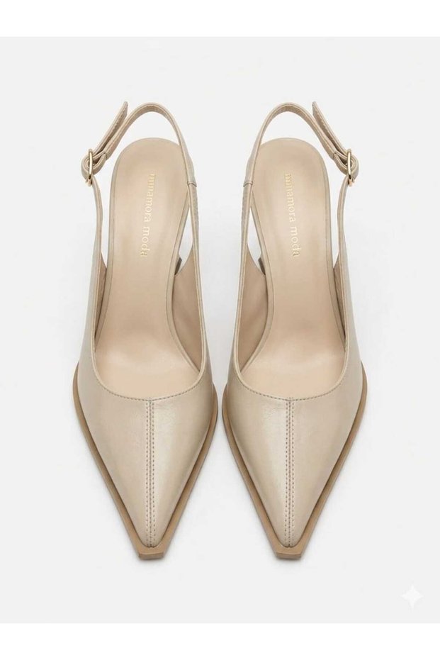 Gevis Stitching Detailed Mixed Urgan Skin Color Women's Heeled Shoes
