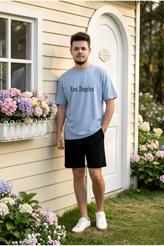 Unisex 2 Thread Los Angeles T-Shirt Shorts Set