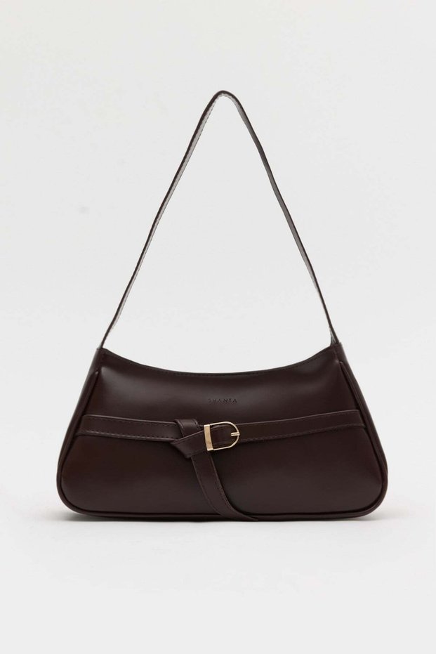 Acı Kahve D60 Buckle Detailed Zippered Minimal Design Modern Style Daily Women's Shoulder and Baguette Bag