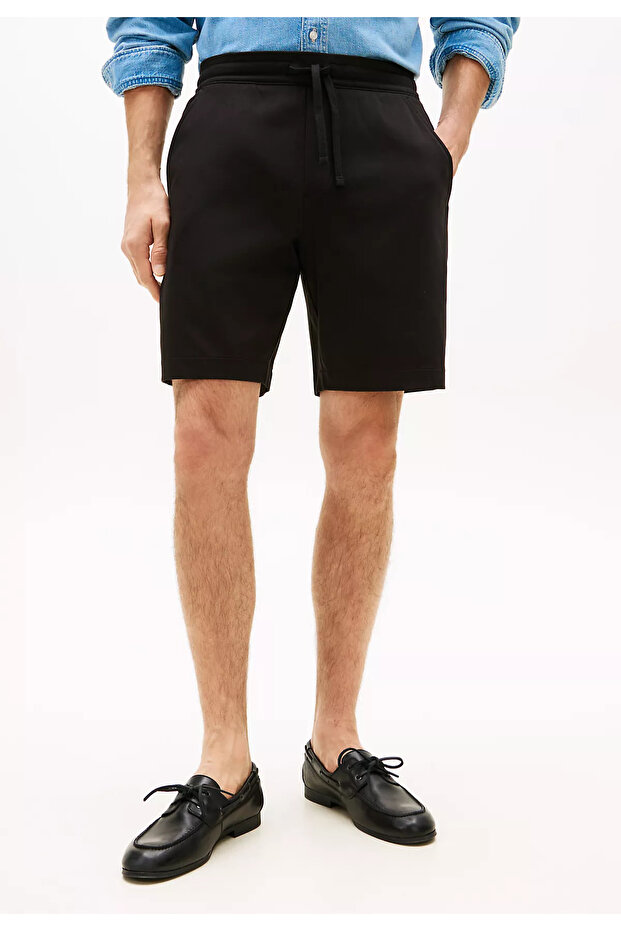 Men's Regular Fit Stretch Cotton Knit Fabric Black Shorts