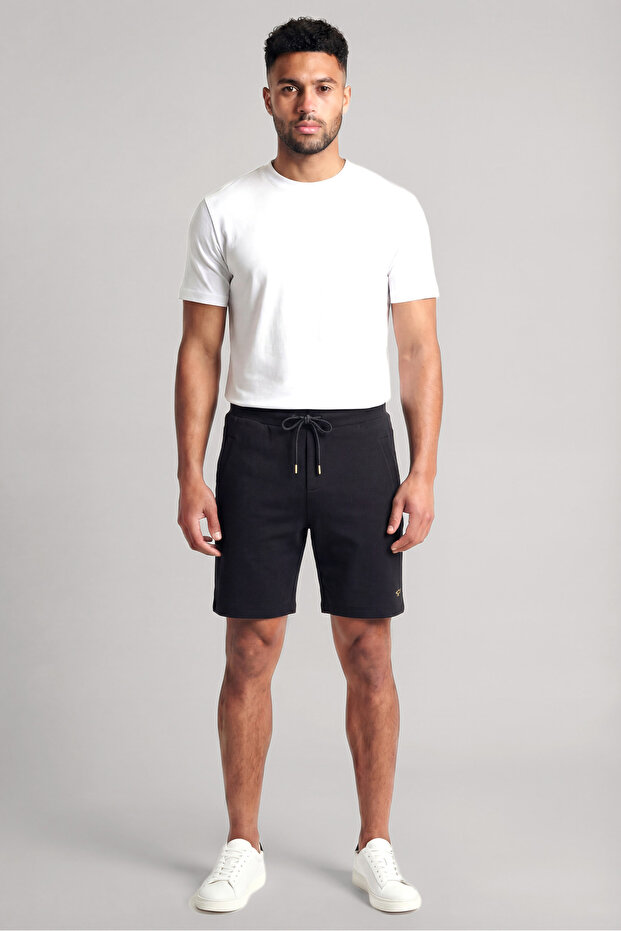 Men's Regular Fit Fleece Cotton Fabric Waist Tie-Down Black-Gold Shorts