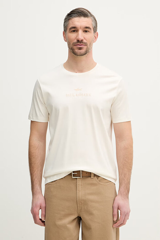 Men's Short Sleeve Crew Neck Relaxed Fit Cream T-Shirt