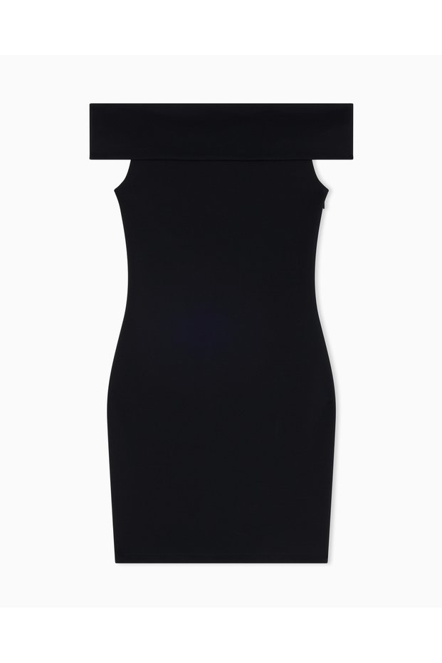 Women's Boat Neck Short Length Woven Fabric Slim Fit Black Dress