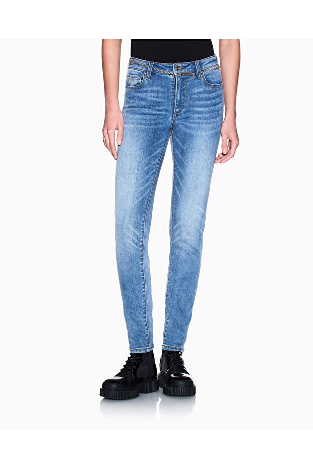Women's Slim Fit Button Closure Narrow Leg Casual Navy Blue Jeans