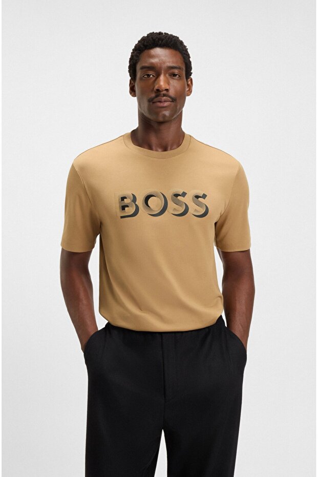 Erkek Bisiklet Yaka Kısa Kol Pamuklu Bej T-Shirt - 1