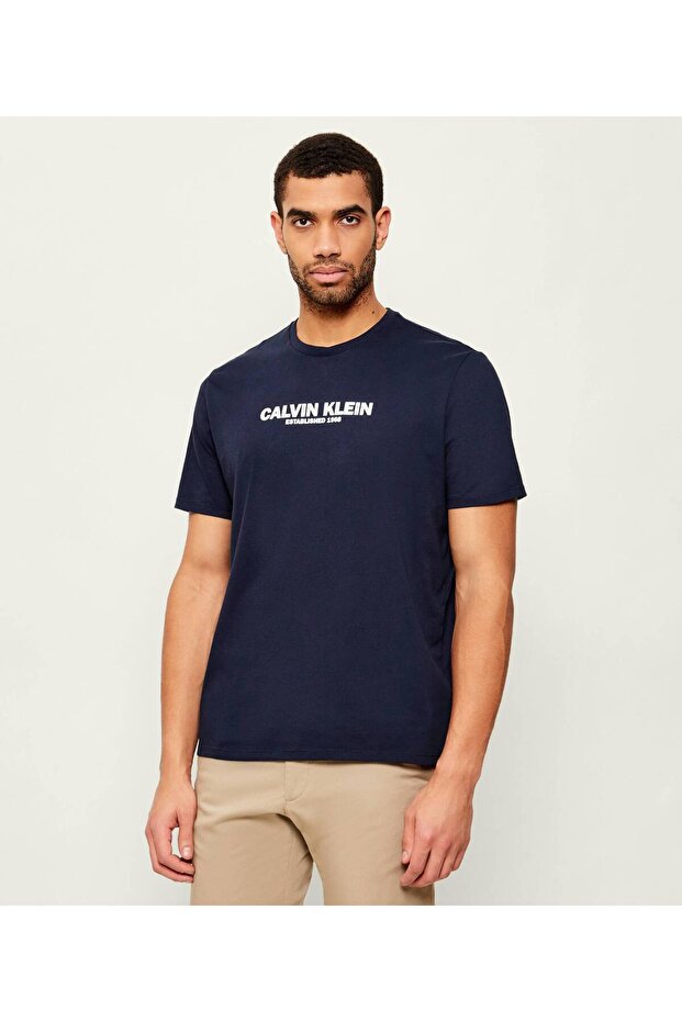 Men's Logo Basic Regular Fit Short Sleeve Navy Blue T-Shirt