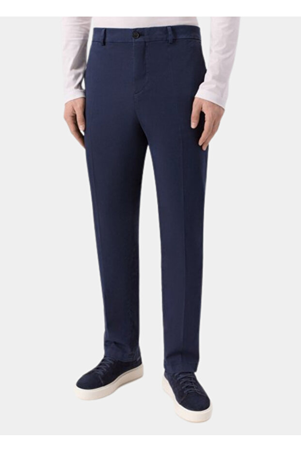Men's Regular Fit Regular Waist Narrowed Leg Navy Blue Trousers