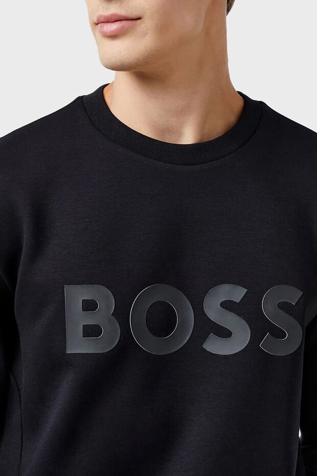 Erkek Regular Fit Ribanalı Yuvarlak Yakalı Esnek Pamuklu Logo Kabartmalı Siyah Sweatshirt - 4