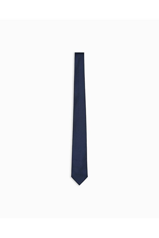 Men's Micro Patterned 100% Silk Navy Blue Tie