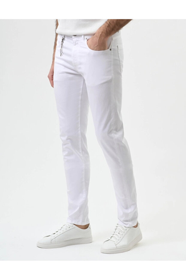 Men's Slim Fit Cotton Denim White Trousers