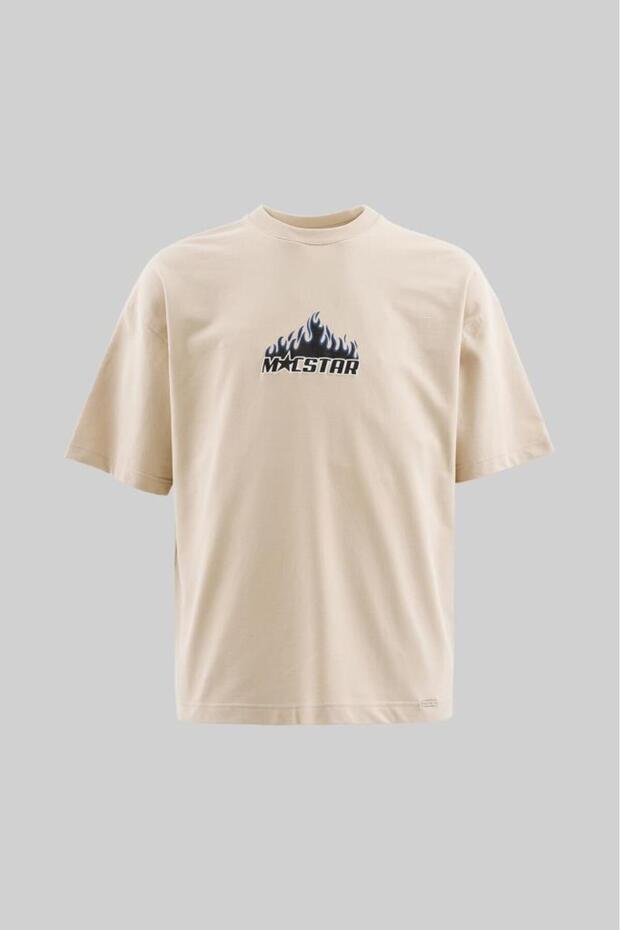 Men's Macstar Flame Printed Oversize T-Shirt Light Beige