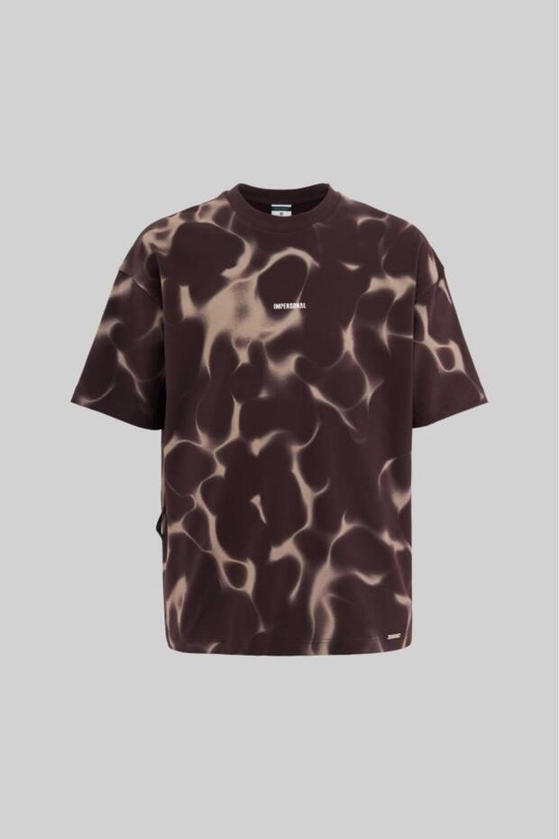 Men's All over Abstract Pattern Printed Oversize Brown T-Shirt