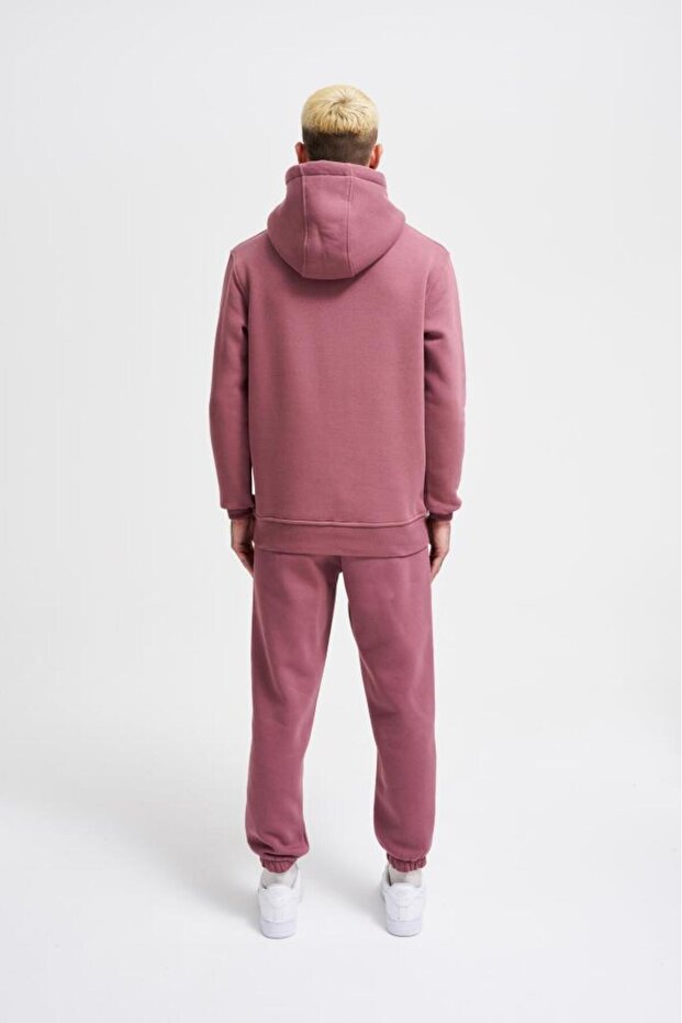 Erkek Regular Basic Kapüşonlu Sweatshirt Mürdüm - 5