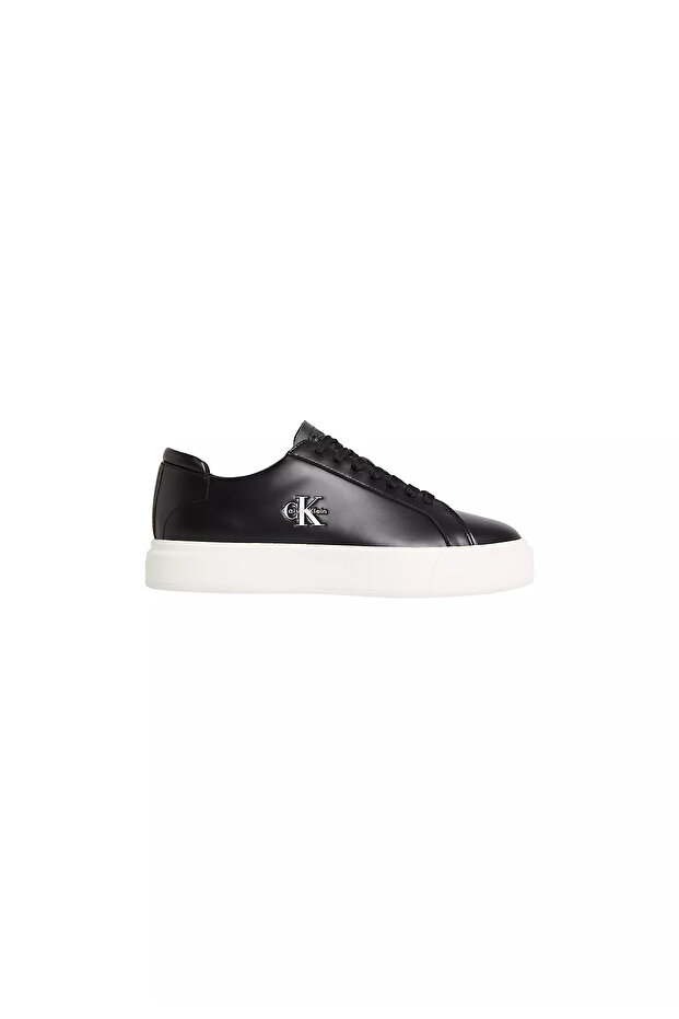 Men's Leather Laced Comfortable Sole Ck Lettering Detail Black Sneaker