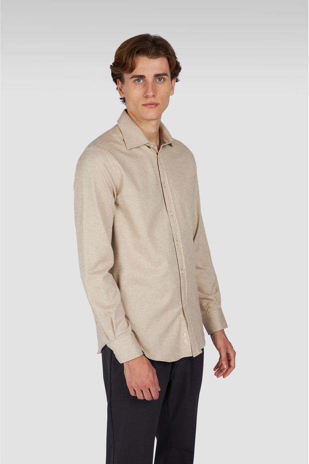 Men's Regular Fit Shirt Collar Long Sleeve Beige Shirt