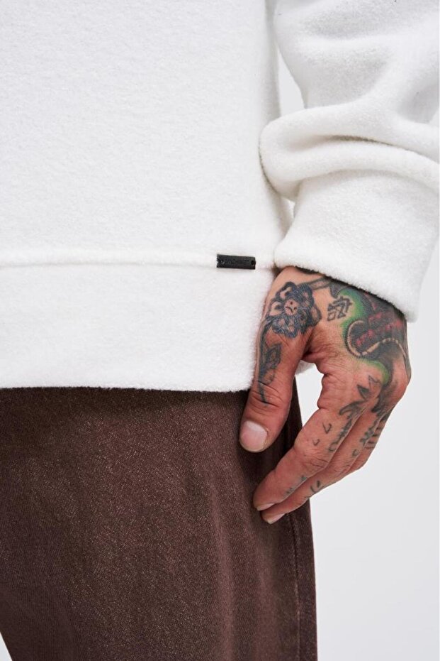Oversize Polar Basic Sweatshirt Ecru - 4