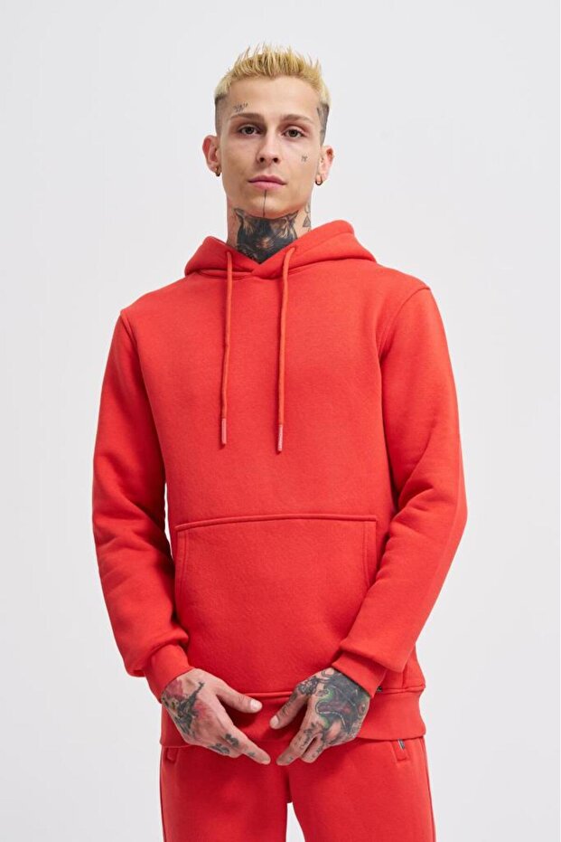 Erkek Regular Basıc Ice Red Hoodıe - 1