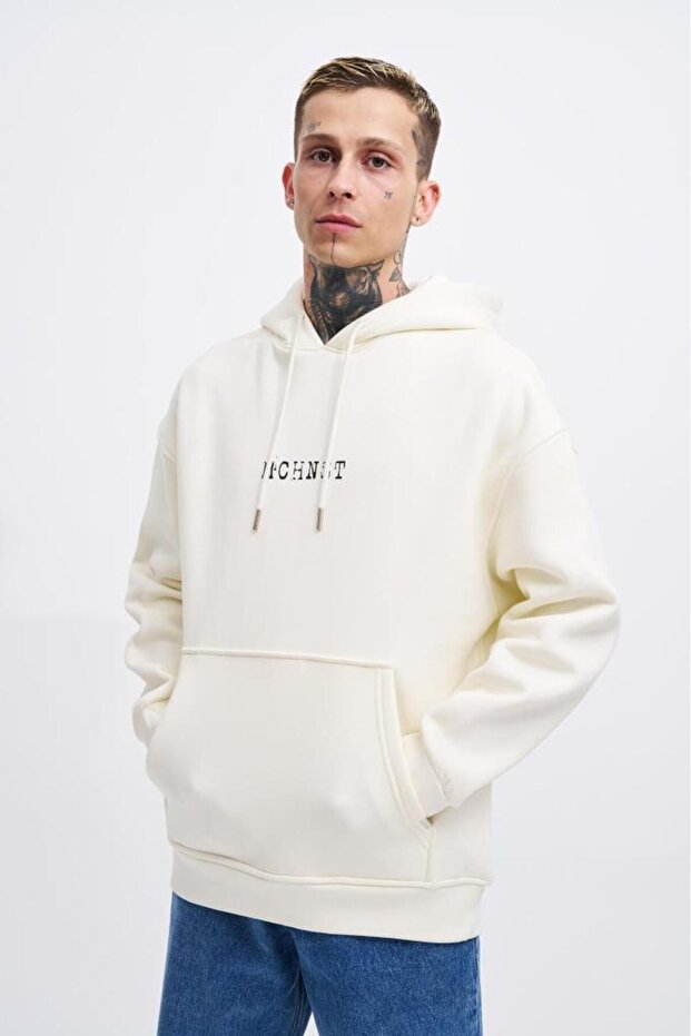 Men's Good and Evil Printed Oversize Sweatshirt Ecru