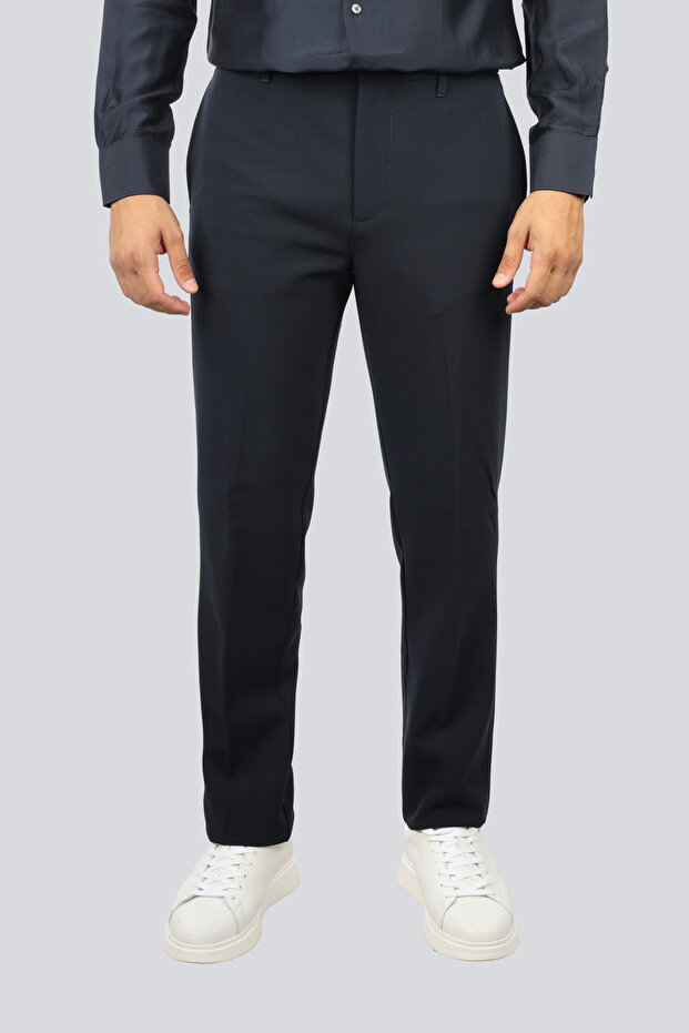 Men's Regular Fit Straight Leg Metallic Eagle Signature Navy Blue Trousers