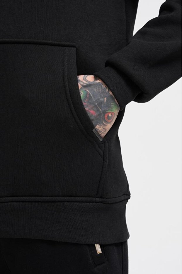 Erkek Regular Basıc Black Hoodıe - 4