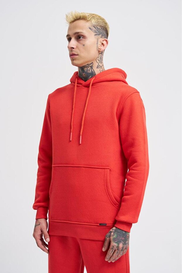 Erkek Regular Basıc Ice Red Hoodıe - 2