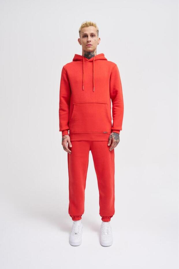 Erkek Regular Basıc Ice Red Hoodıe - 5
