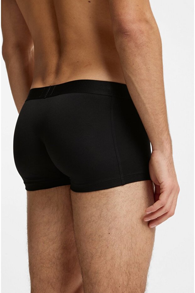 Erkek Logolu Bel Bantlı Organik Pamuk Karışımlı 3'lü Paket Siyah Boxer - 5