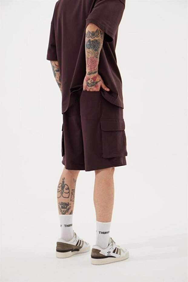 Men's Cargo Basic Oversize Shorts Brown - 3