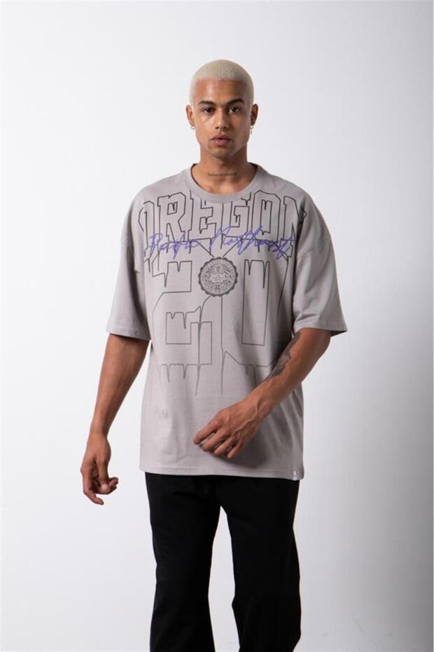 Oversize Oregon 20 Printed Cotton T-Shirt Light Gray