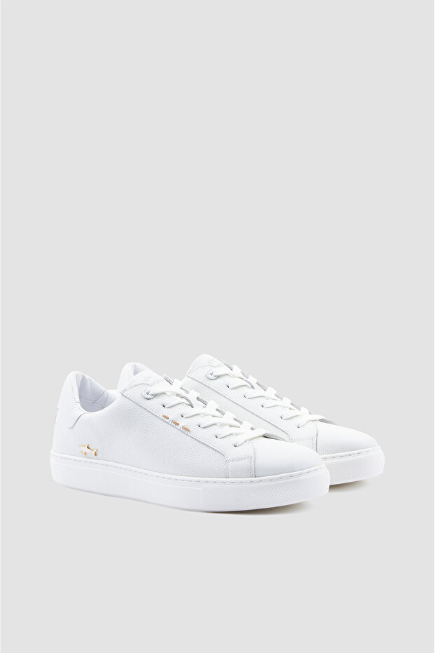 Men's Metallic Logo Detailed Low-Top White Sneakers