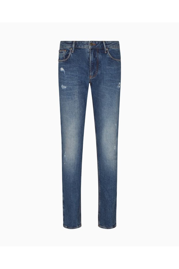 Men's Slim Fit Vintage Patterned Stretch Cotton Skinny Leg Denim Blue Jeans