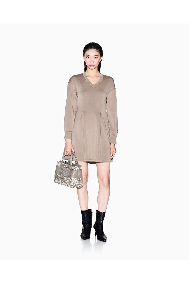 Women's Comfortable Fit Off-Shoulder V-Neck Short Brown Dress