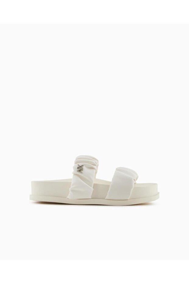 Women's Metallic Ax Logo High and Comfortable Sole White Sandals